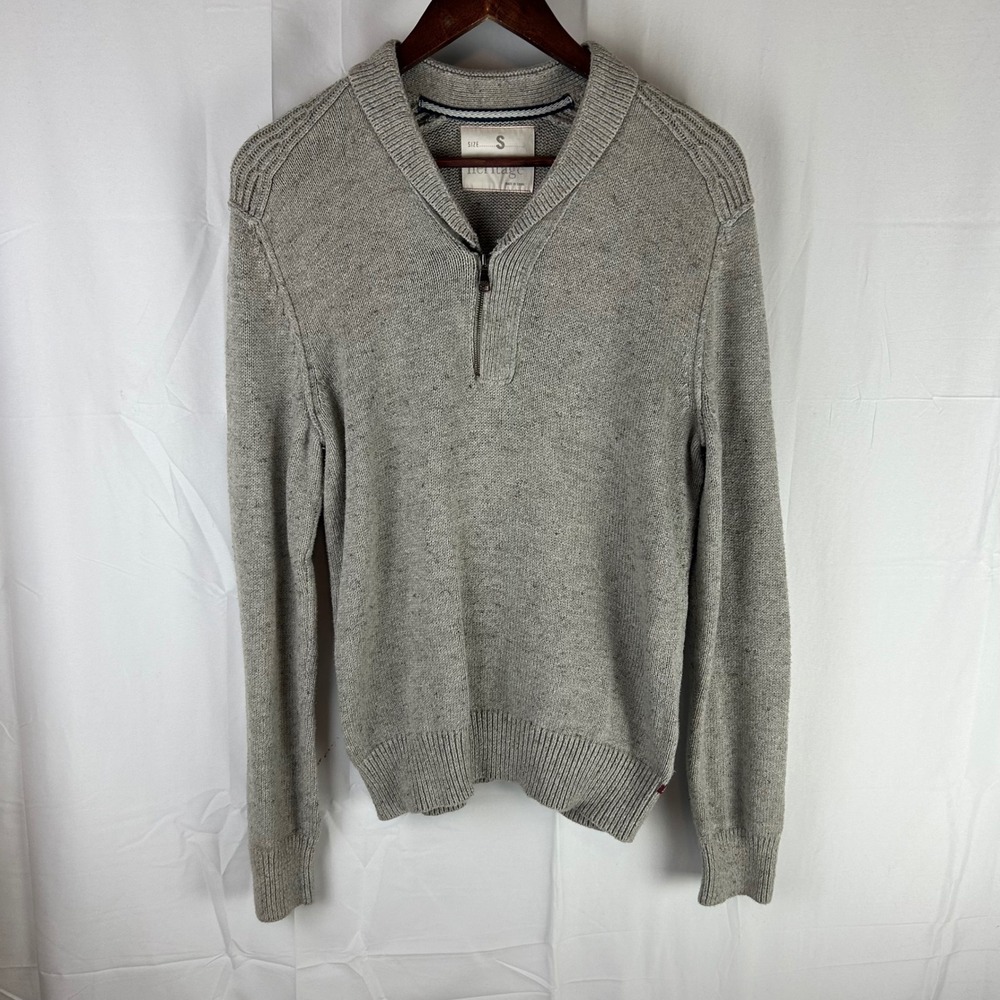 Banana Republic Heritage Mens Gray Speckled 1/4 Zip Sweater Size S‎ 100 Cotton